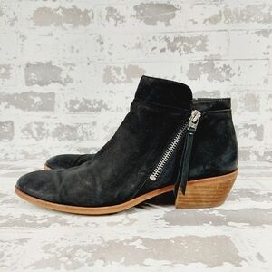 Sam Edelman Black Suede Packer Double Zipper Slip On Block Heel Ankle Boots C348